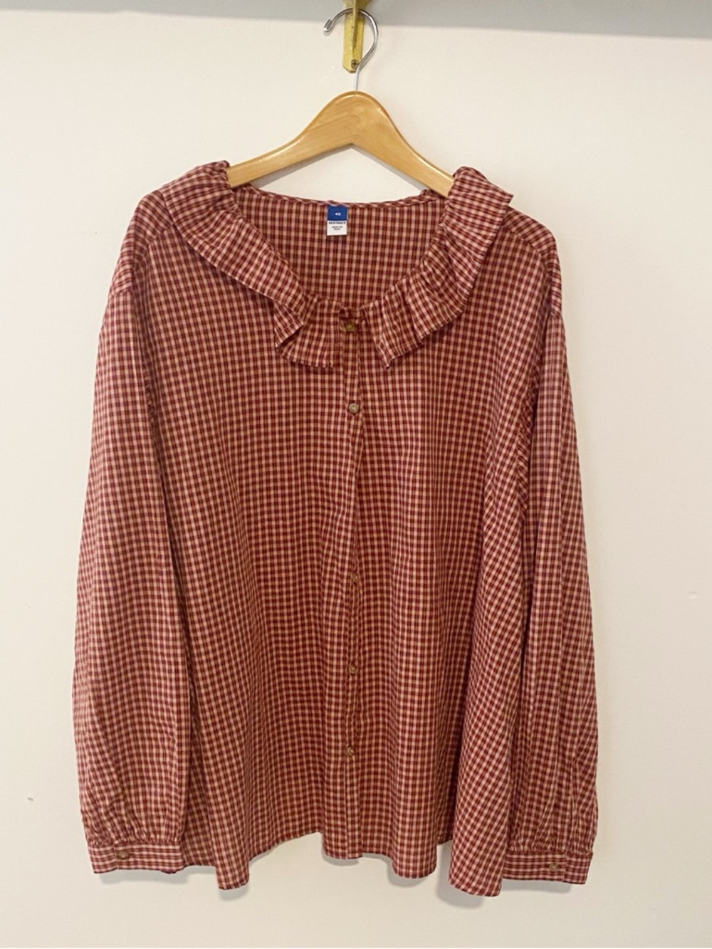 Old Navy Rust Gingham Ruffle Collar Button-Down Shirt